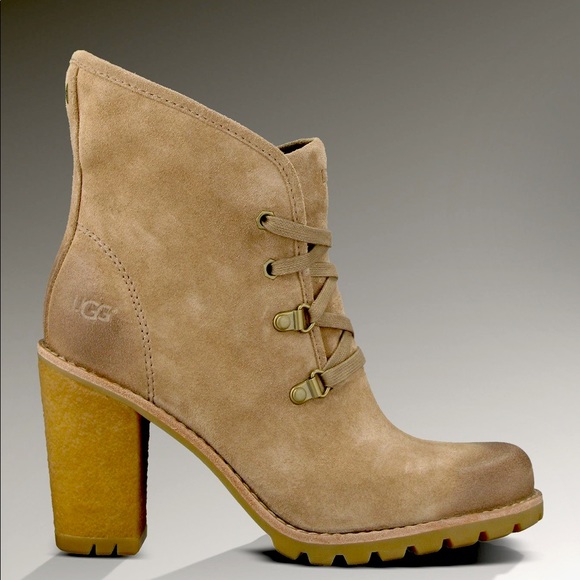 Ugg | Calynda Lace Up Heel Ankle Booties Size 10 - Picture 2 of 12